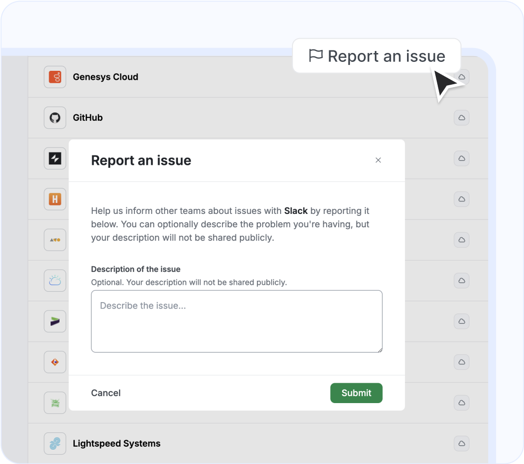 Report an issue window